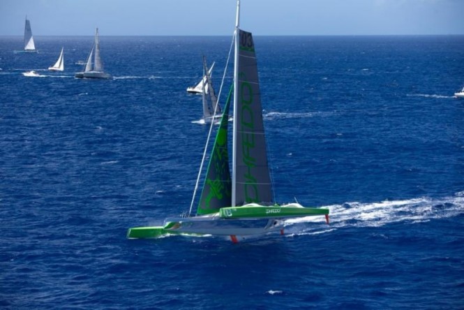 Phaedo^3 enjoy a flying start to their record breaking race © Richard and Rachel/Team Phaedo 3